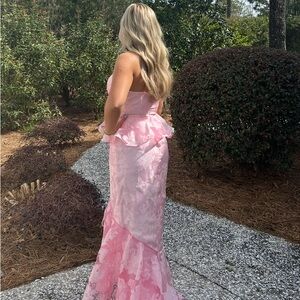 Elegant Pink Strapless Prom Dress